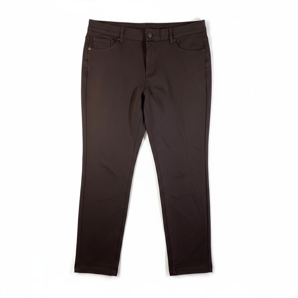 Chicos Womens So Slimming Pants Brown Medium Short Minimalist Classic Corp Core